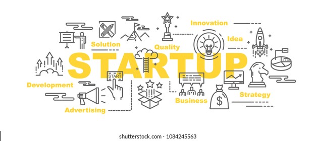startup vector banner design concept, flat style with icons