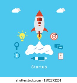 Startup vector circle info graphics with rocket launch 
