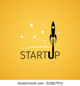 Startup vector icon with rocket flying in space