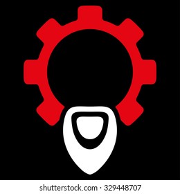 Startup vector icon. Style is bicolor flat symbol, red and white colors, rounded angles, black background.