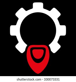 Startup vector icon. Style is bicolor flat symbol, red and white colors, rounded angles, black background.