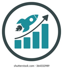 Startup vector icon. Style is bicolor flat circled symbol, soft blue colors, rounded angles, white background.