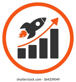 Startup vector icon. Style is bicolor flat circled symbol, orange and gray colors, rounded angles, white background.