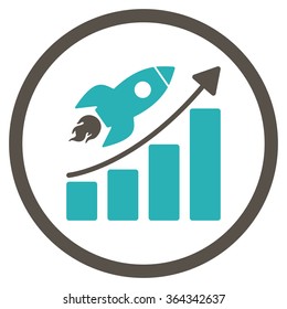 Startup vector icon. Style is bicolor flat circled symbol, grey and cyan colors, rounded angles, white background.
