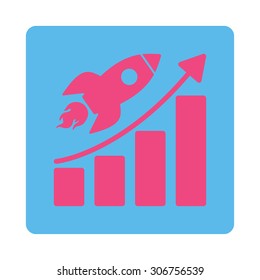 Startup vector icon. This flat rounded square button uses pink and blue colors and isolated on a white background.