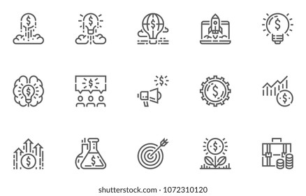 Startup Vector Line Icons Set. Launching A New Business, Access To The Market, Investment Portfolio. Editable Stroke. 48x48 Pixel Perfect.