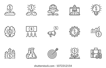 Startup Vector Line Icons Set. Launching A New Business, Access To The Market, Investment Portfolio. Editable Stroke. 48x48 Pixel Perfect.