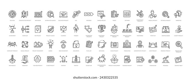 Startup Vector Line Icons Set. Project symbols. Outline icon collection