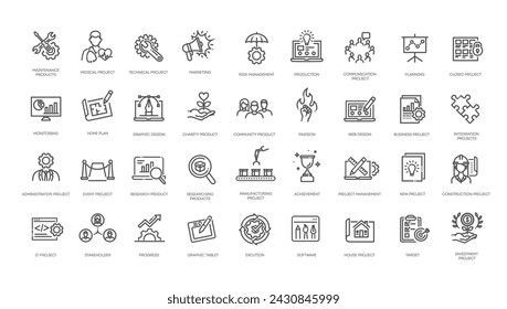 Startup Vector Line Icons Set. Project symbols. Outline icon collection