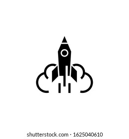 Startup vector, modern startup strategy and success symbol in outline, black flat shape on white background