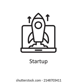 Ilustración de diseño de icono de contorno del vector de inicio. Símbolo de proceso creativo en el archivo EPS 10 de fondo blanco