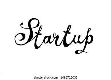 Startup. Vector word of calligraphic letters on white background
