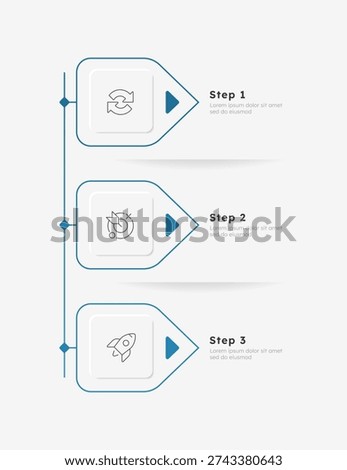 Startup vision pennant vertical timeline infographic 3 steps. Business goals of new company on market. Development statement maintain. Editable thin line icons diagram process