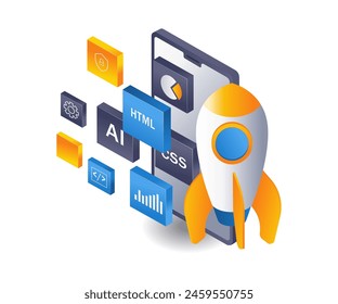 Startup web application developer infographic 3d illustration flat isometric