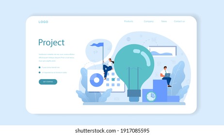 Startup-Web-Banner oder Landing-Seite. Neuer Unternehmensstart. Idee von Projektplanung, Promotion, Management und Marketing. Unternehmensentwicklung. Flache Vektorgrafik