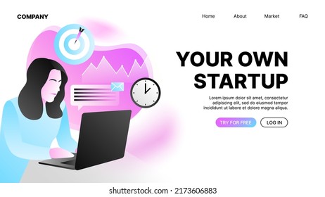 Startup Website Mockup. Landing Page Editable Banner. Vector Illustration