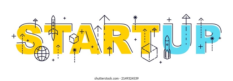 Startup word with icons flat vector design.