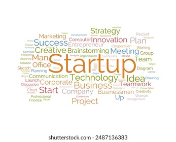 Startup wordcloud template. Business concept vector background.