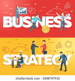 Startup work moments. Business process. The presentation, search for investor, promotion. The woman at the blackboard with infographics, man and money, a man with a loudspeaker. Ve?tor illustration.
