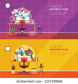 Startup workplace, Business concept with rocket, Rocket launch 