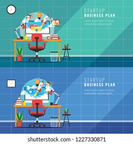 Startup workplace, Business concept with rocket, Rocket launch 