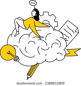 Startup world illustrations outlined set