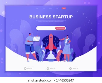 Startup Your Project flat concept vector illustration template for website and mobile app development. Flat landing page template. Decorated cartoon people for web page or homepage.