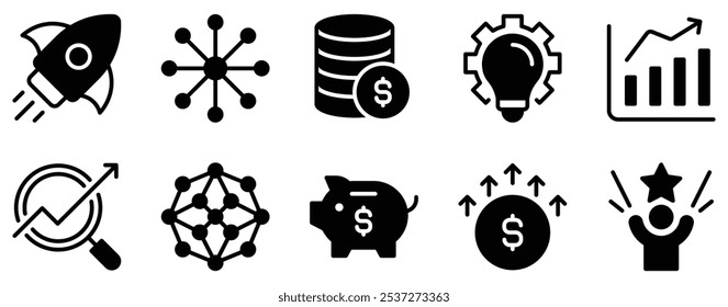 Startups Icon Set Bold Solid Style Collection for Innovation and Growth