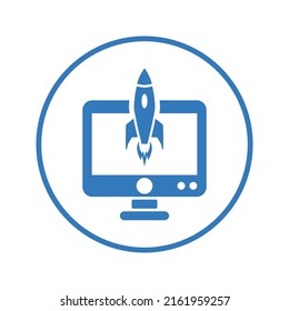 Startups, icono de lanzamiento. Diseño de color azul.