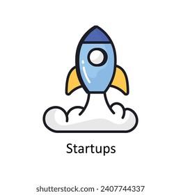 Dibujo de diseño del doodle de esquema relleno del vector Startups. Símbolo del archivo EPS 10 de fondo blanco 