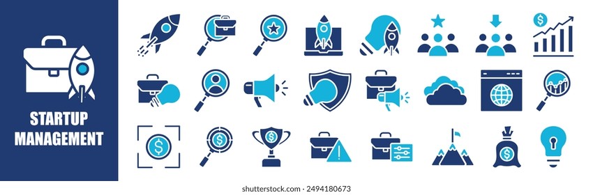 Starup Management icon collection set. Containing design,management, business, strategy, marketing,,and more. Solid vector icons collection.	