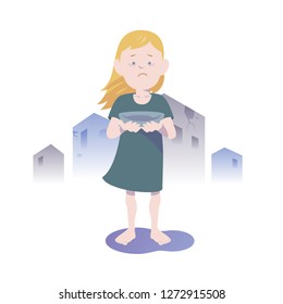 Starving White child. Flat vector illustration.