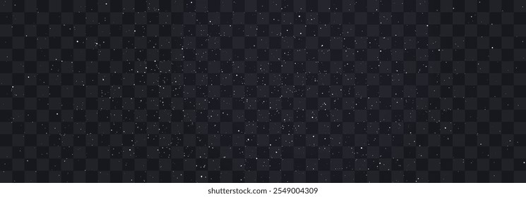 Stary night sky horizontal background. Night sky with stars png. Bright particles falling with star. Glittering particles on a transparent background. Light with flares