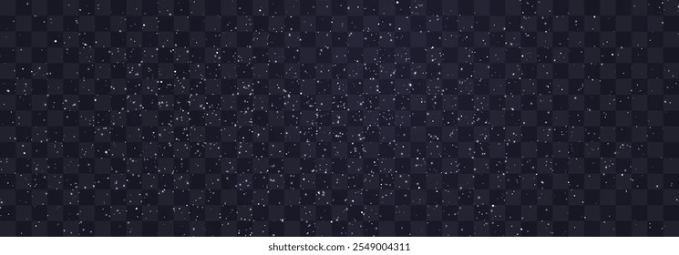 Stary night sky horizontal background. Night sky with stars png. Bright particles falling with star. Glittering particles on a transparent background. Light with flares