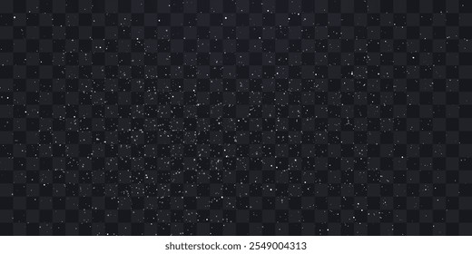 Stary night sky horizontal background. Night sky with stars png. Bright particles falling with star. Glittering particles on a transparent background. Light with flares