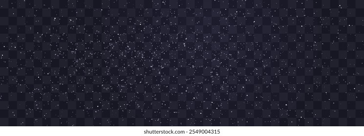 Stary night sky horizontal background. Night sky with stars png. Bright particles falling with star. Glittering particles on a transparent background. Light with flares