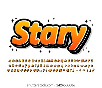 Stary sticker font effect, modern alphabet design wih treny gradient