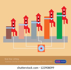 Stat Bar Lifting : Business concept on rising up annual sales statistic. Vector 10 EPS
