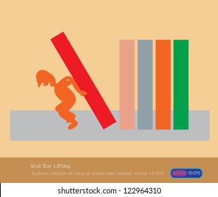 Stat Bar Lifting : Business concept on rising up annual sales statistic. Vector 10 EPS