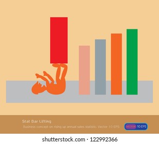 Stat Bar Lifting : Business concept on rising up annual sales statistic. Vector 10 EPS