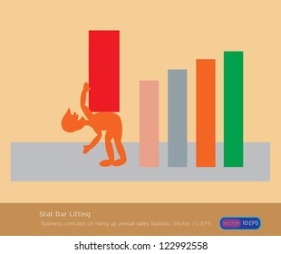 Stat Bar Lifting : Business concept on rising up annual sales statistic. Vector 10 EPS