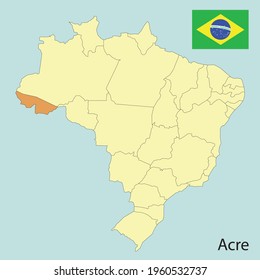 state of Acre, map of brazil with states, vector illustration