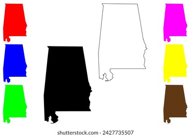 Bundesstaat Alabama (Vereinigte Staaten von Amerika, USA oder USA) Silhouette und Umrisskarte