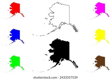 State of Alaska (United States of America, USA or U.S.A.) silhouette and outline map, Alaaskaq, Alaskaq, Alaxsxax,
