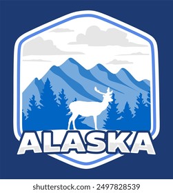 state of alaska united states with silhouettes of trees and mountains