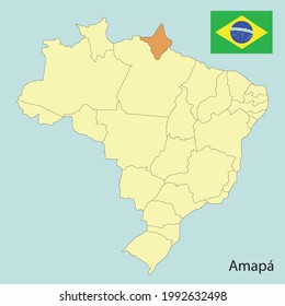 state of Amapa, map of brazil with states, vector illustration