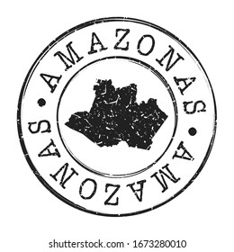 State of Amazonas, Brazil Map Postmark. A Silhouette Postal Passport. Stamp Round Vector Icon. Vintage Postage Designs.