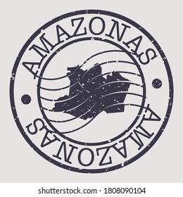 State of Amazonas, Brazil Map Postmark. Silhouette Postal Passport. Stamp Round Vector Icon. Vintage Postage Design.