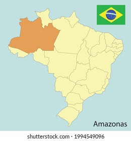 state of Amazonas, map of brazil with states, vector illustration