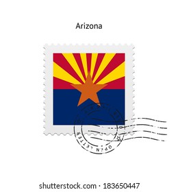 State of Arizona flag postage stamp on white background. Vector illustration.